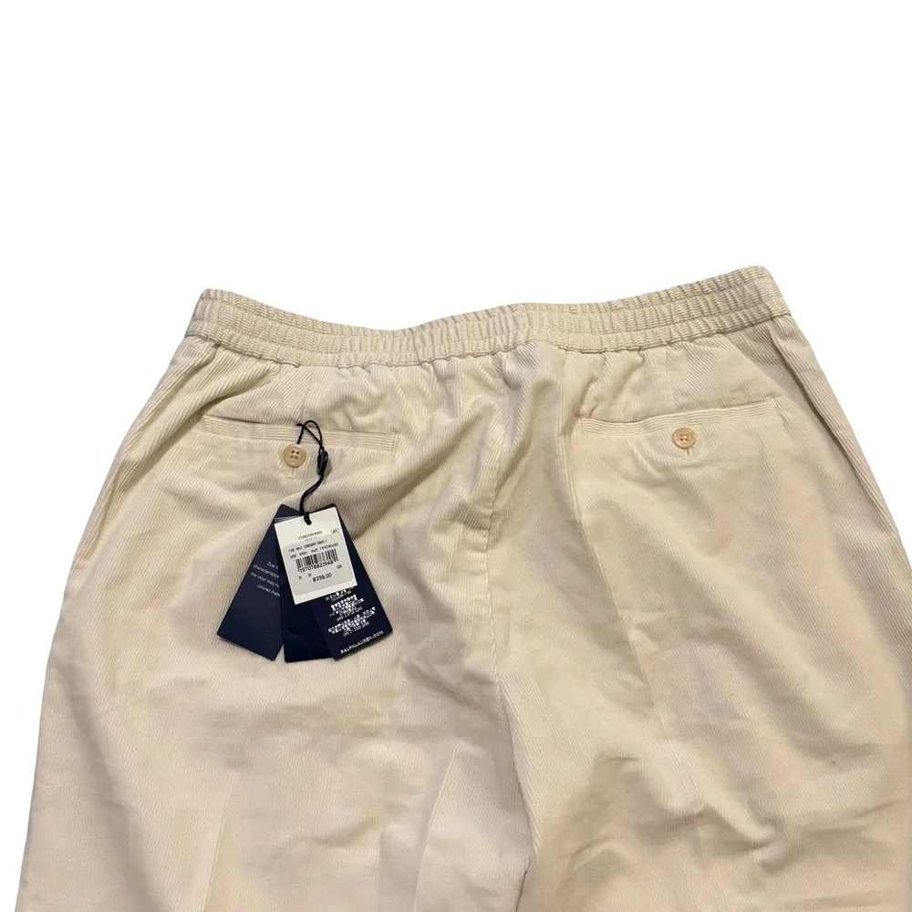Polo Ralph Lauren Mens Cream Corduroy Pleated Pants 35x30 Straight Leg Portugal